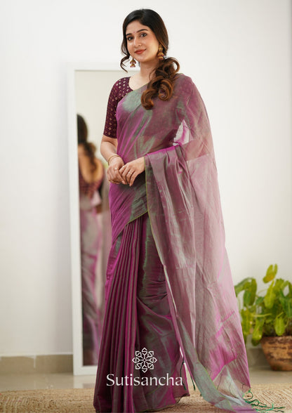 Dhiyona SS Sutisancha Onionpink Handloom Tissue Saree With Designer Blouse