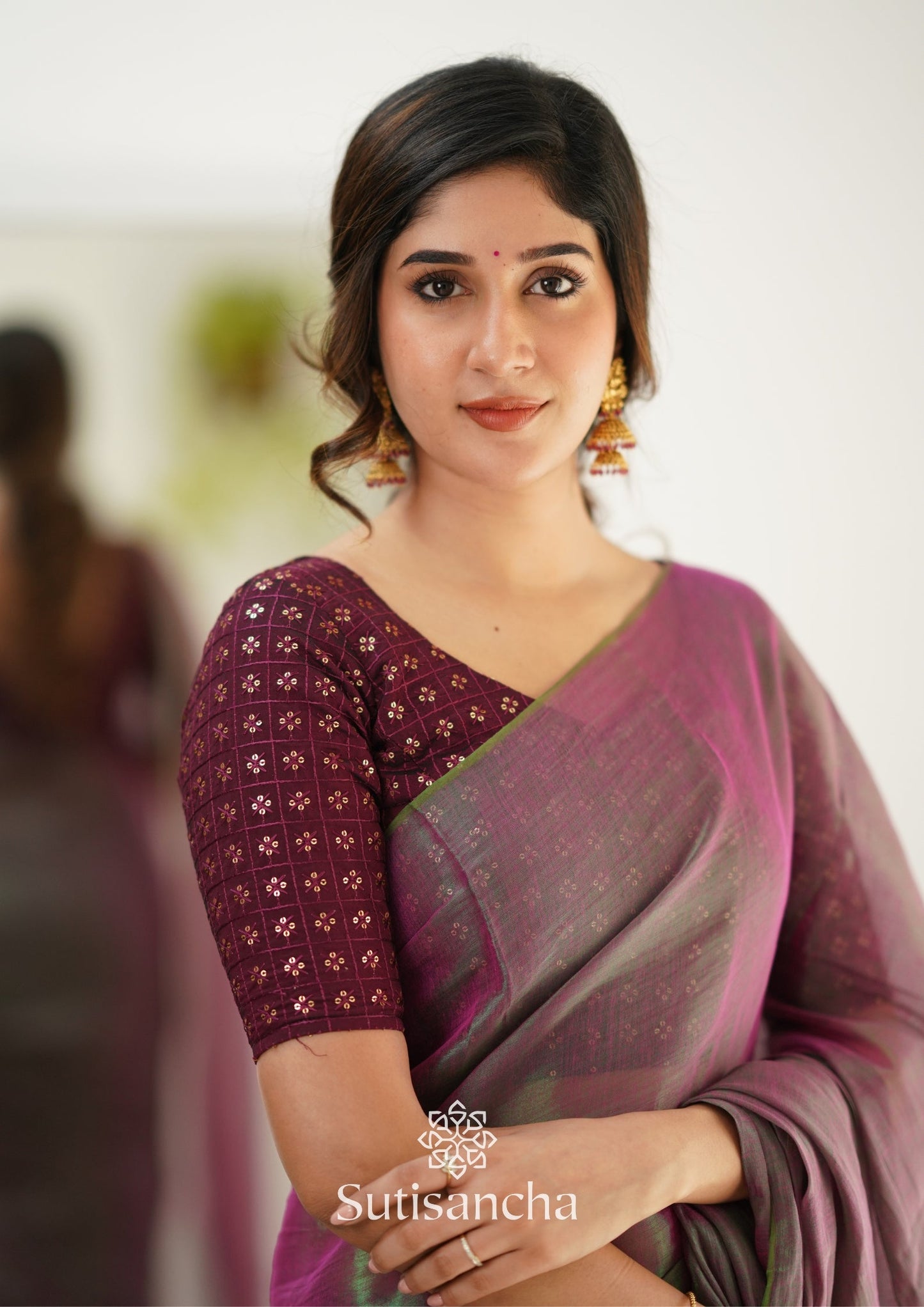 Dhiyona SS Sutisancha Onionpink Handloom Tissue Saree With Designer Blouse
