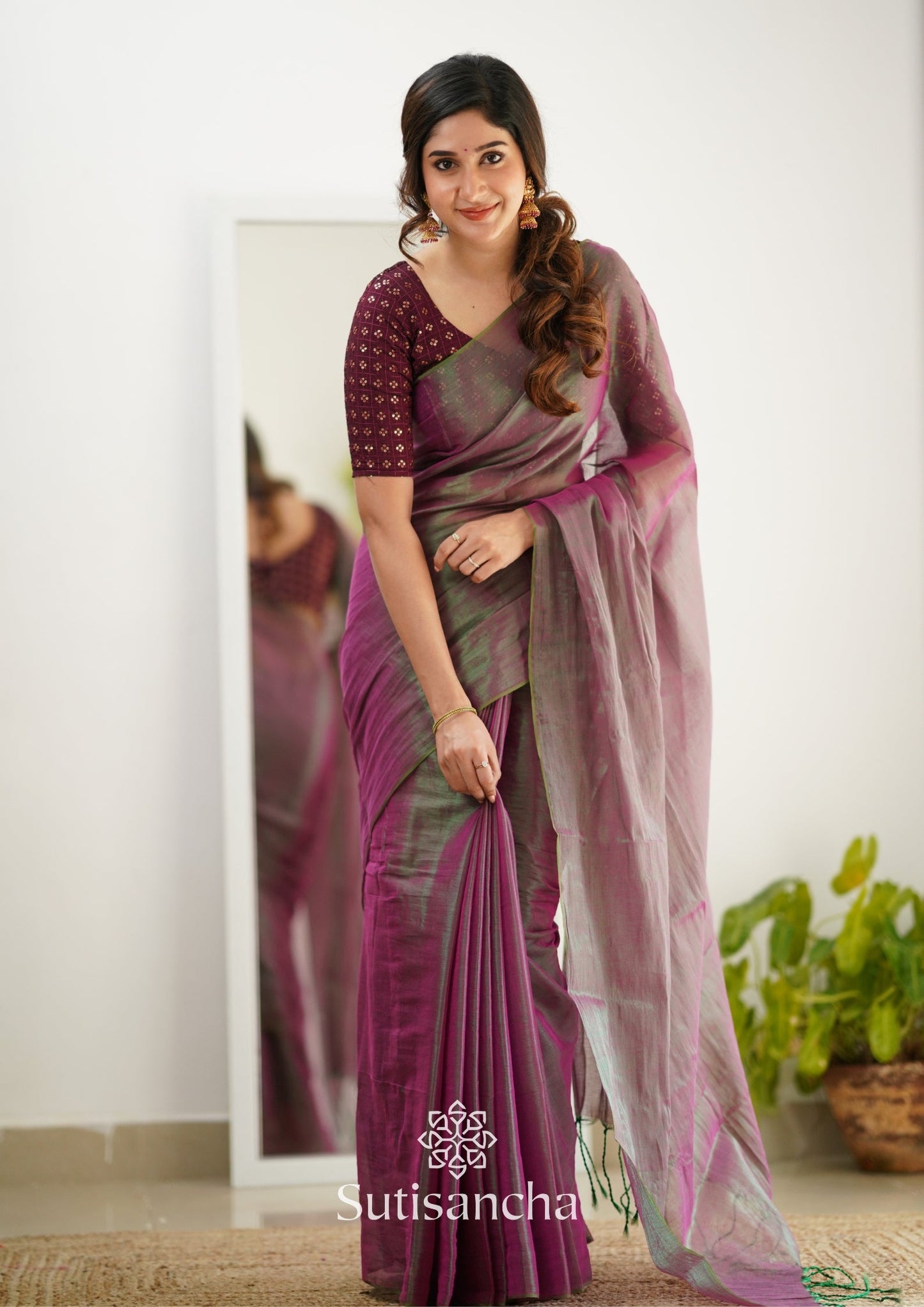 Dhiyona SS Sutisancha Onionpink Handloom Tissue Saree With Designer Blouse