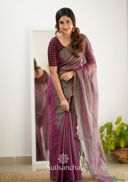 Dhiyona SS Sutisancha Onionpink Handloom Tissue Saree With Designer Blouse