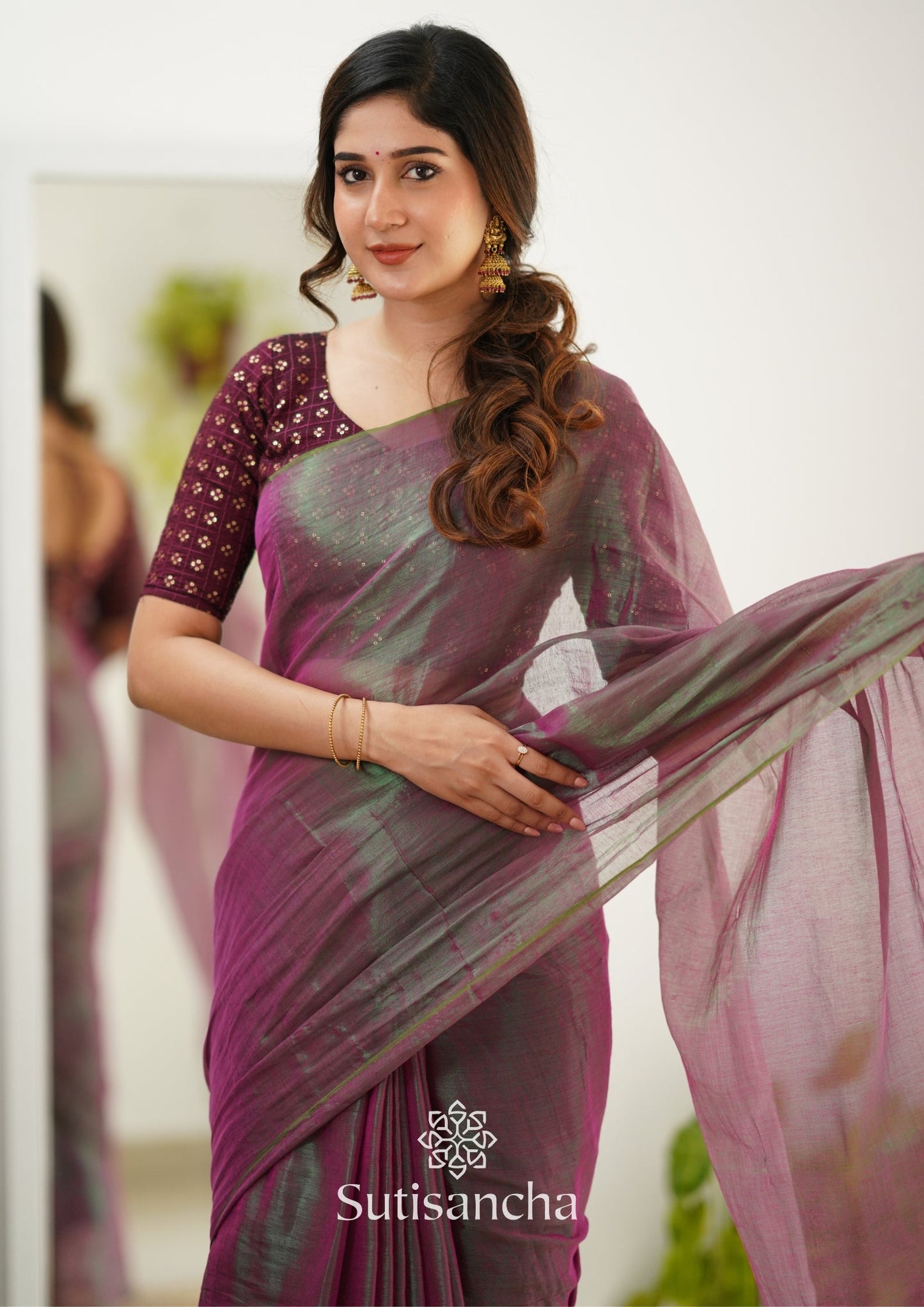 Dhiyona SS Sutisancha Onionpink Handloom Tissue Saree With Designer Blouse