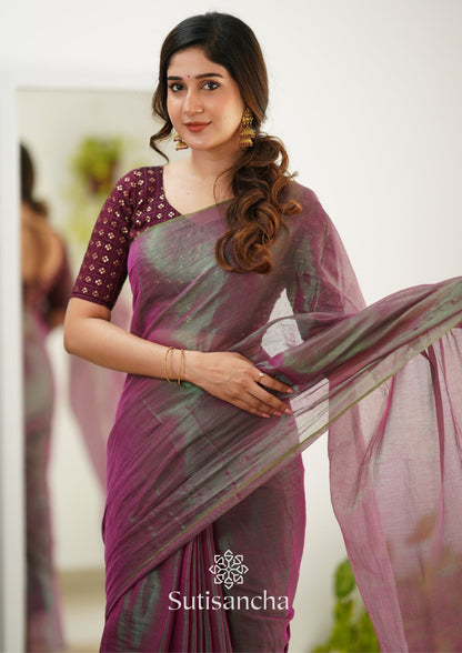 Dhiyona SS Sutisancha Onionpink Handloom Tissue Saree With Designer Blouse