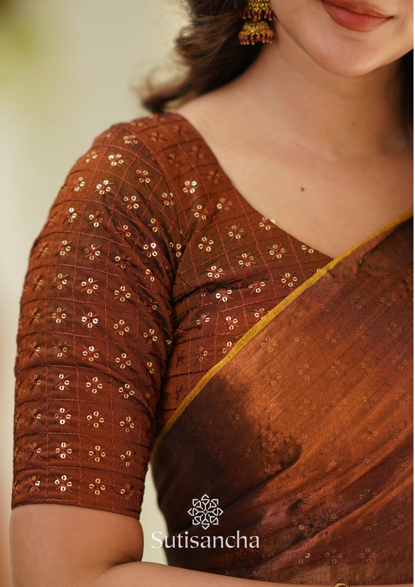 Dhiyona SS Sutisancha Copper Handloom Tissue Saree With Designer Blouse