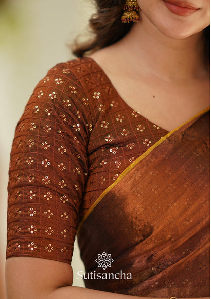 Dhiyona SS Sutisancha Copper Handloom Tissue Saree With Designer Blouse