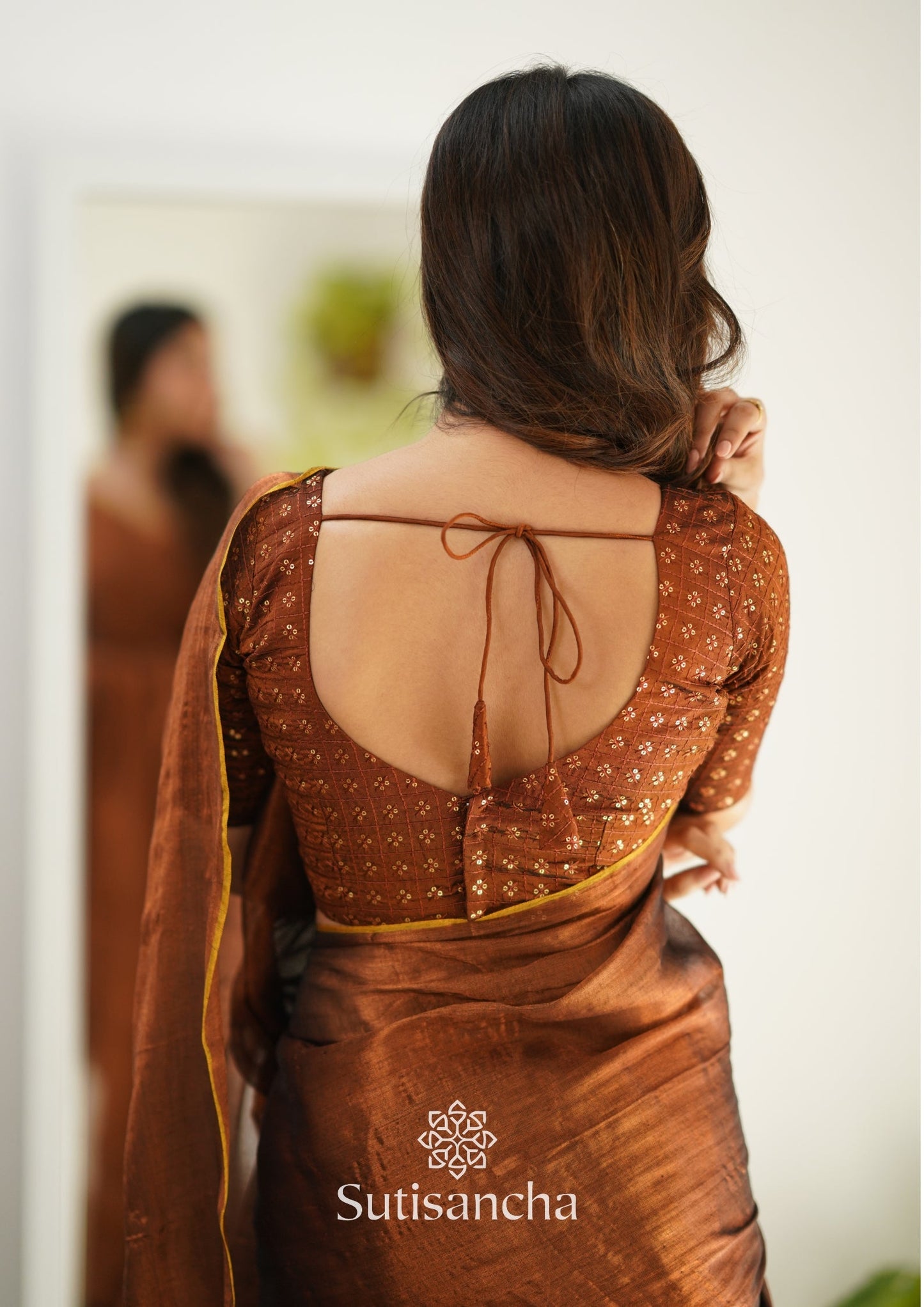 Dhiyona SS Sutisancha Copper Handloom Tissue Saree With Designer Blouse