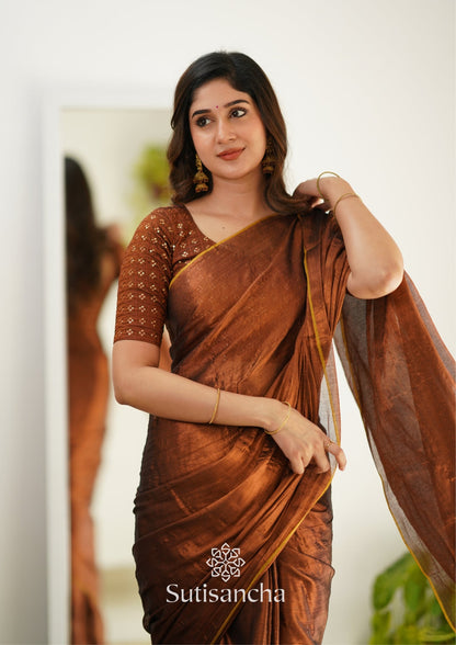 Dhiyona SS Sutisancha Copper Handloom Tissue Saree With Designer Blouse