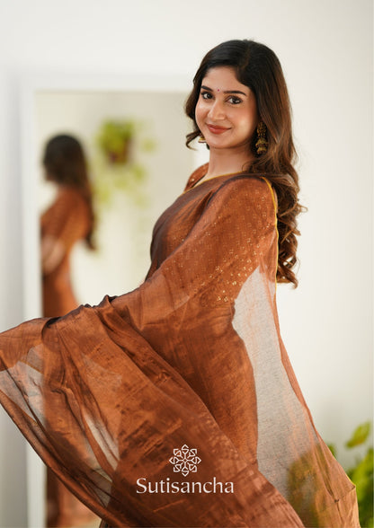 Dhiyona SS Sutisancha Copper Handloom Tissue Saree With Designer Blouse