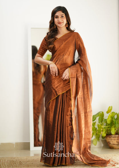 Dhiyona SS Sutisancha Copper Handloom Tissue Saree With Designer Blouse