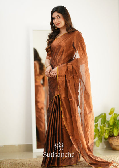 Dhiyona SS Sutisancha Copper Handloom Tissue Saree With Designer Blouse