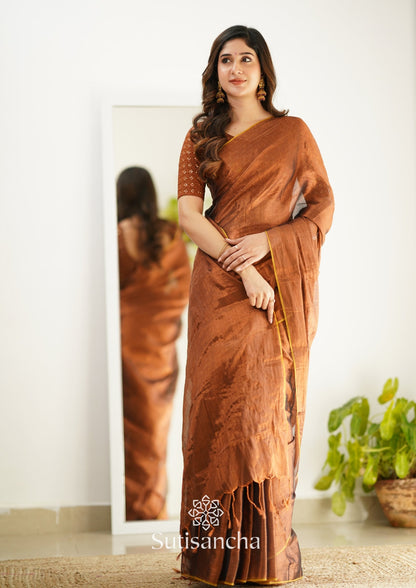 Dhiyona SS Sutisancha Copper Handloom Tissue Saree With Designer Blouse