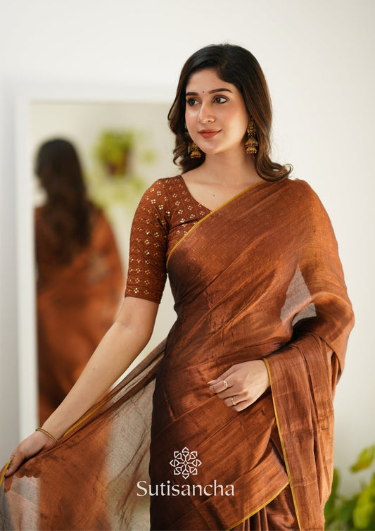 Dhiyona SS Sutisancha Copper Handloom Tissue Saree With Designer Blouse