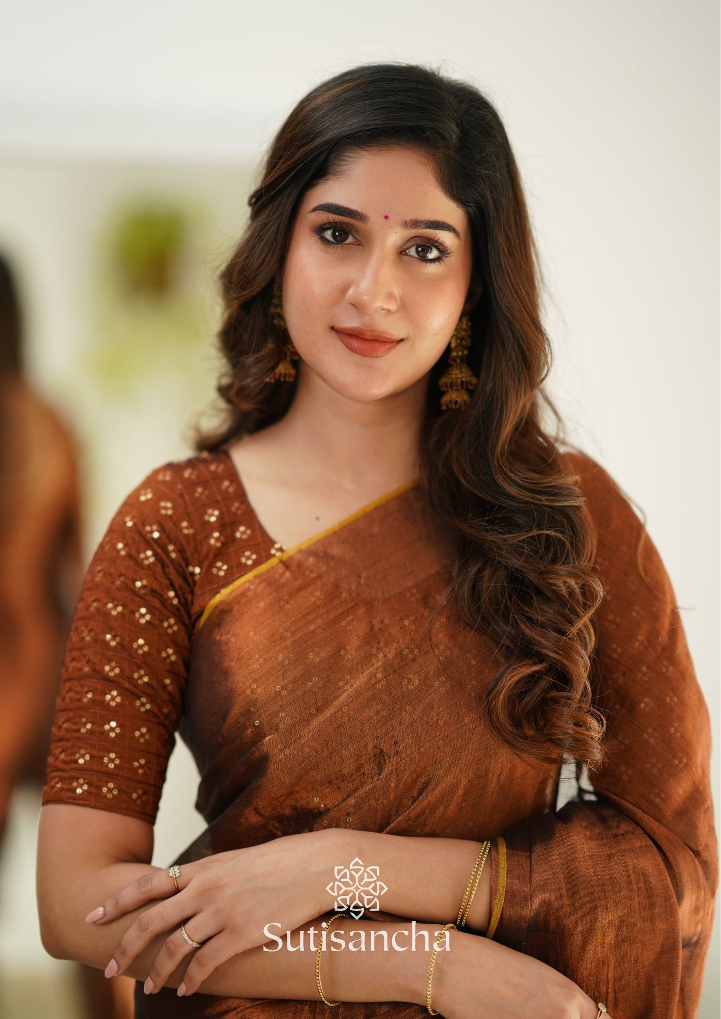 Dhiyona SS Sutisancha Copper Handloom Tissue Saree With Designer Blouse