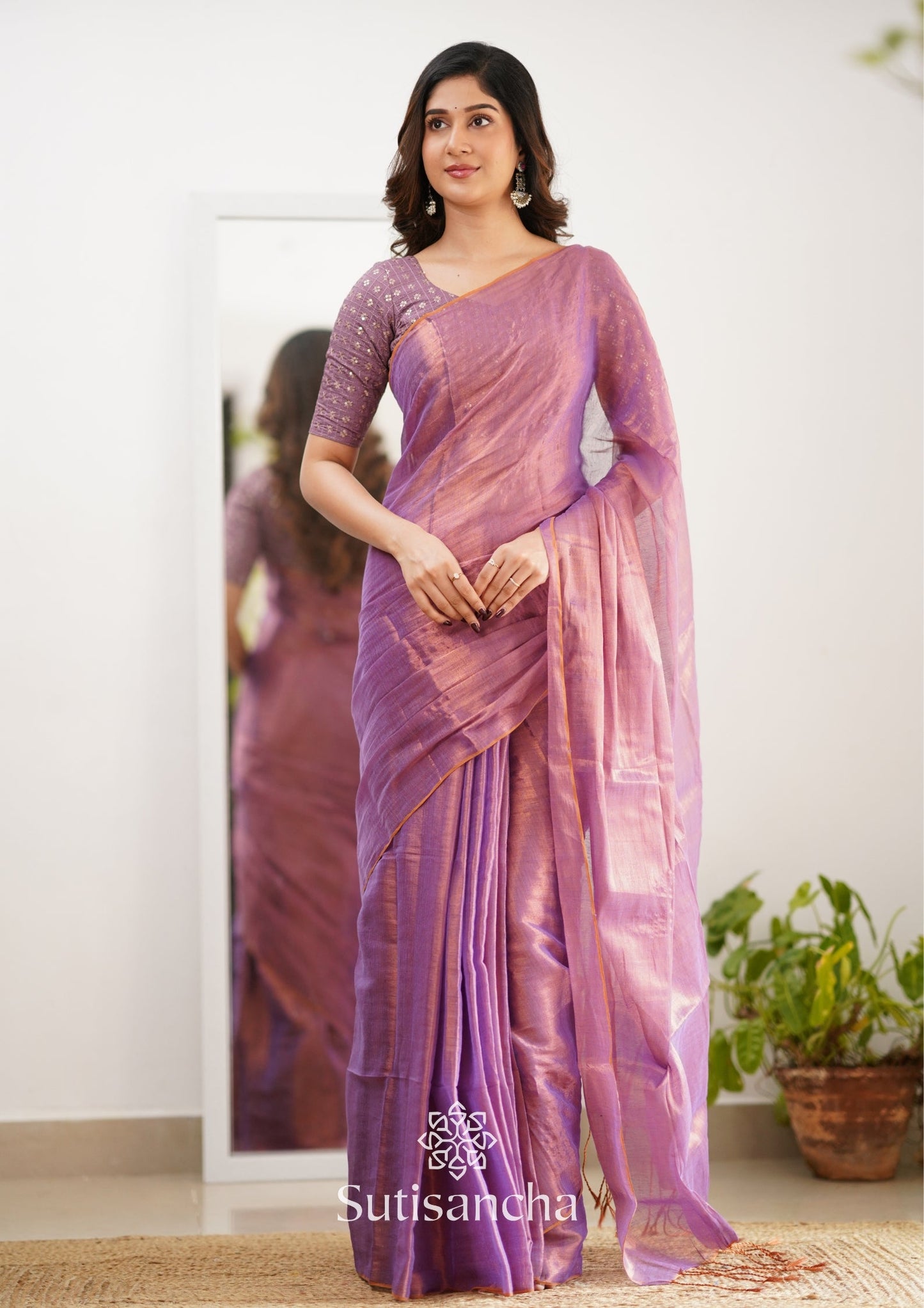 Dhiyona SS Sutisancha Blush Pink Handloom Tissue Saree With Designer Blouse