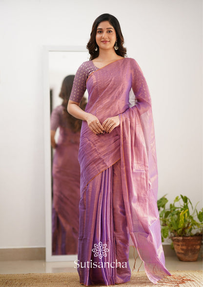 Dhiyona SS Sutisancha Blush Pink Handloom Tissue Saree With Designer Blouse