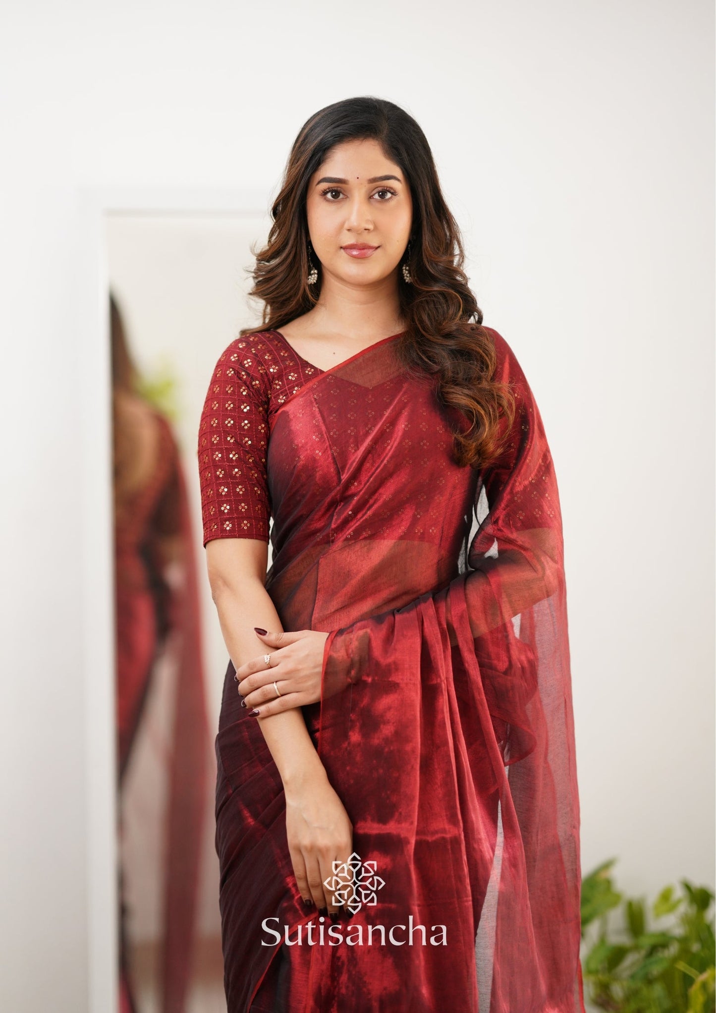 Dhiyona SS Sutisancha Maroon Handloom Tissue Saree With Designer Blouse