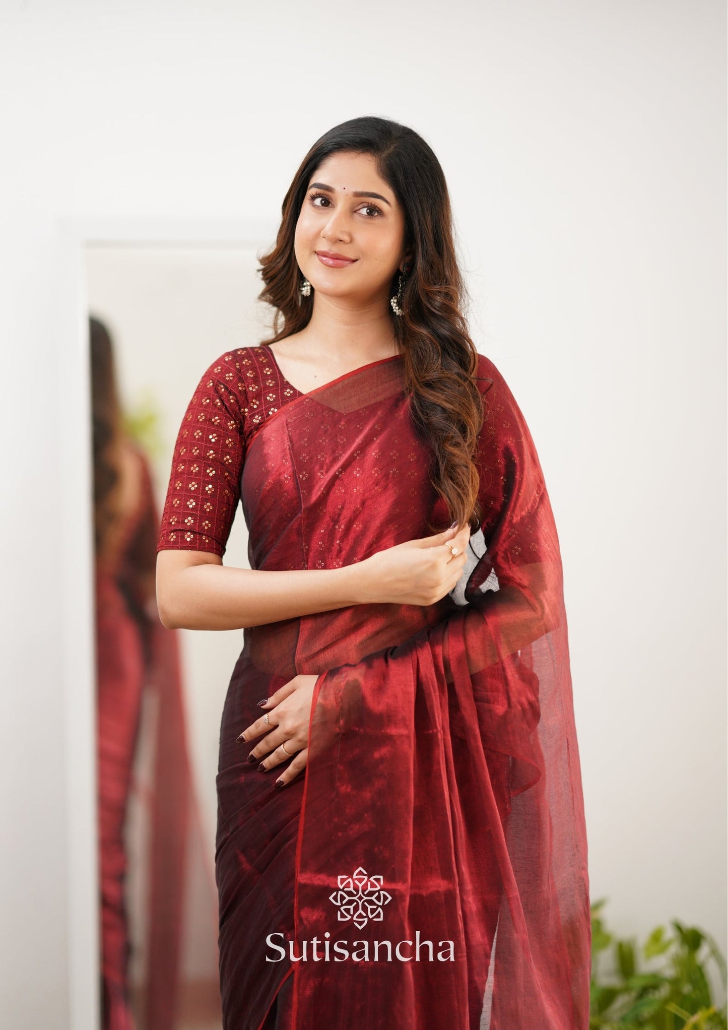 Dhiyona SS Sutisancha Maroon Handloom Tissue Saree With Designer Blouse