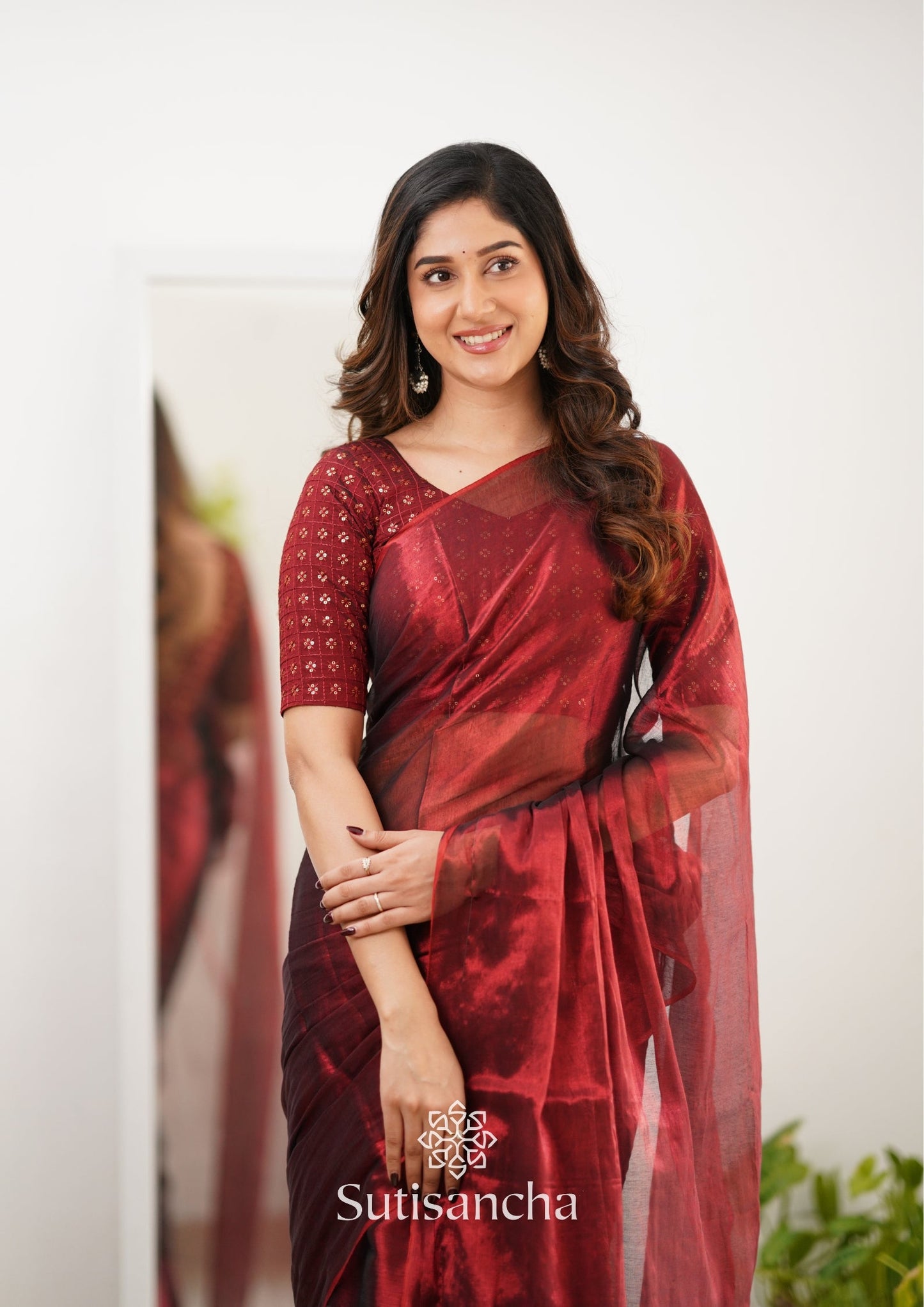 Dhiyona SS Sutisancha Maroon Handloom Tissue Saree With Designer Blouse