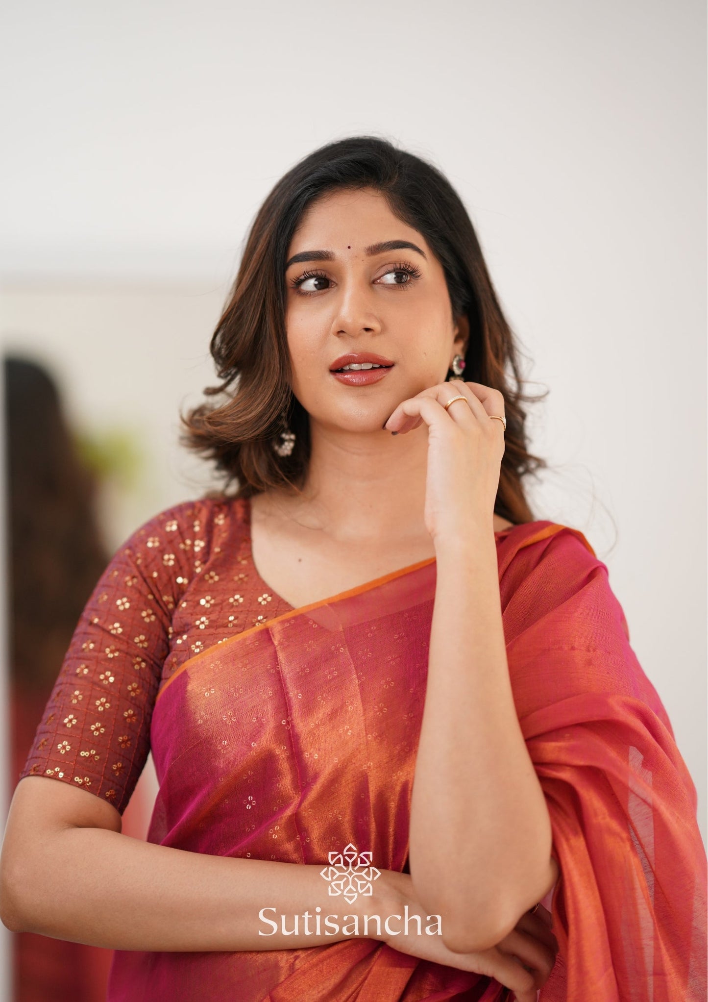 Dhiyona SS Sutisancha Peach Handloom Tissue Saree With Designer Blouse