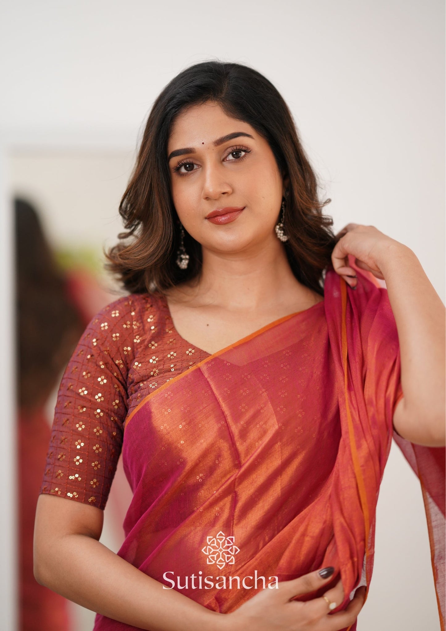 Dhiyona SS Sutisancha Peach Handloom Tissue Saree With Designer Blouse