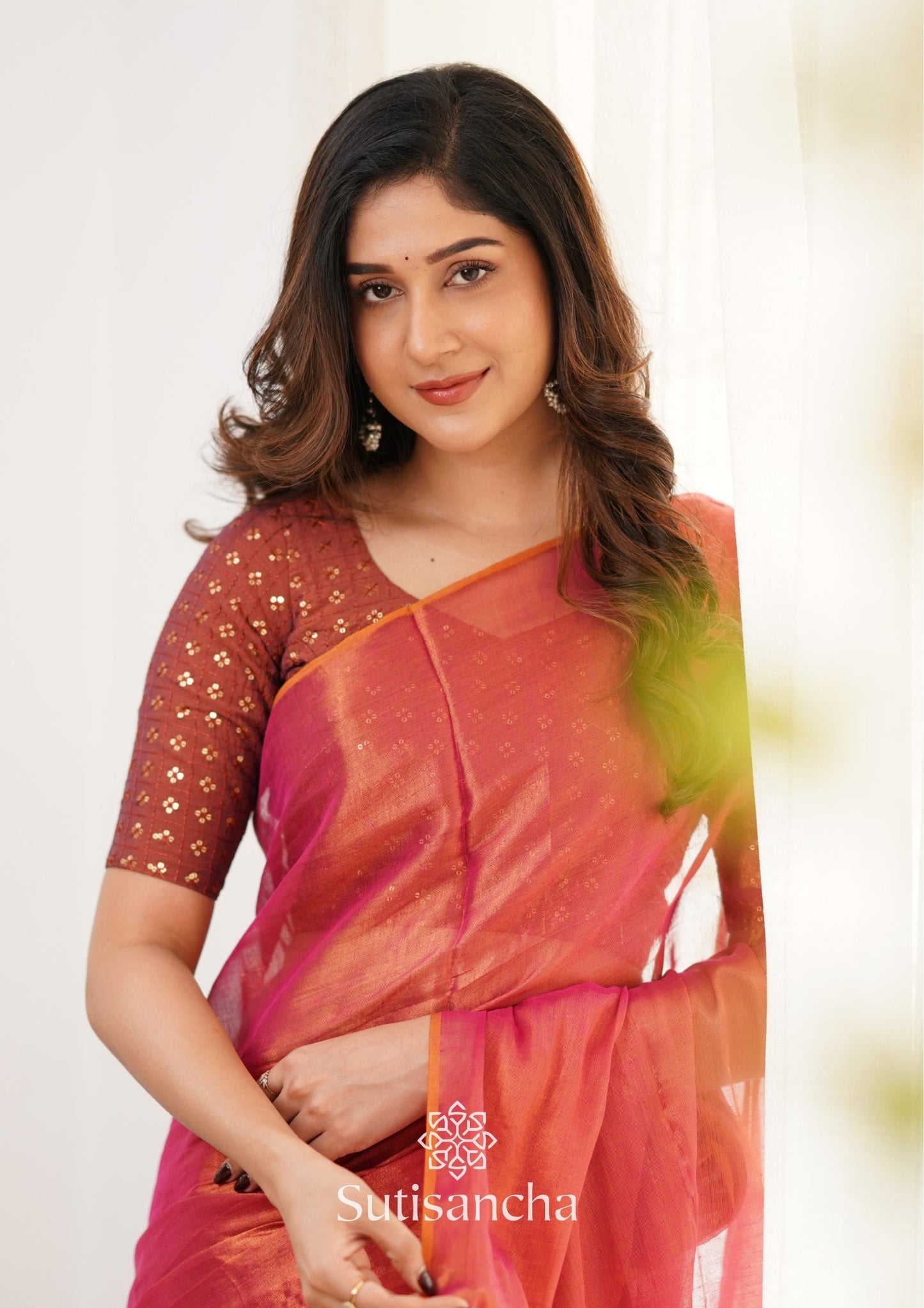 Dhiyona SS Sutisancha Peach Handloom Tissue Saree With Designer Blouse