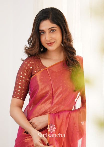 Dhiyona SS Sutisancha Peach Handloom Tissue Saree With Designer Blouse
