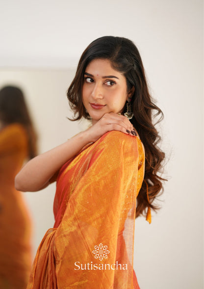 Dhiyona SS Sutisancha Orange Handloom Tissue Saree With Designer Blouse