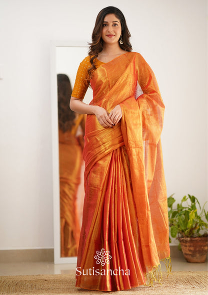Dhiyona SS Sutisancha Orange Handloom Tissue Saree With Designer Blouse