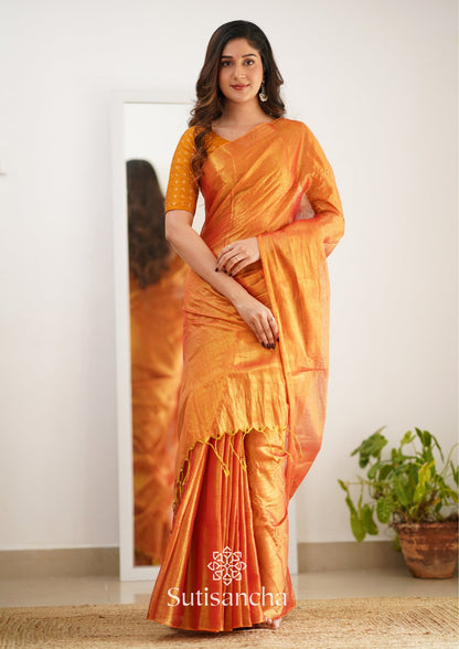 Dhiyona SS Sutisancha Orange Handloom Tissue Saree With Designer Blouse
