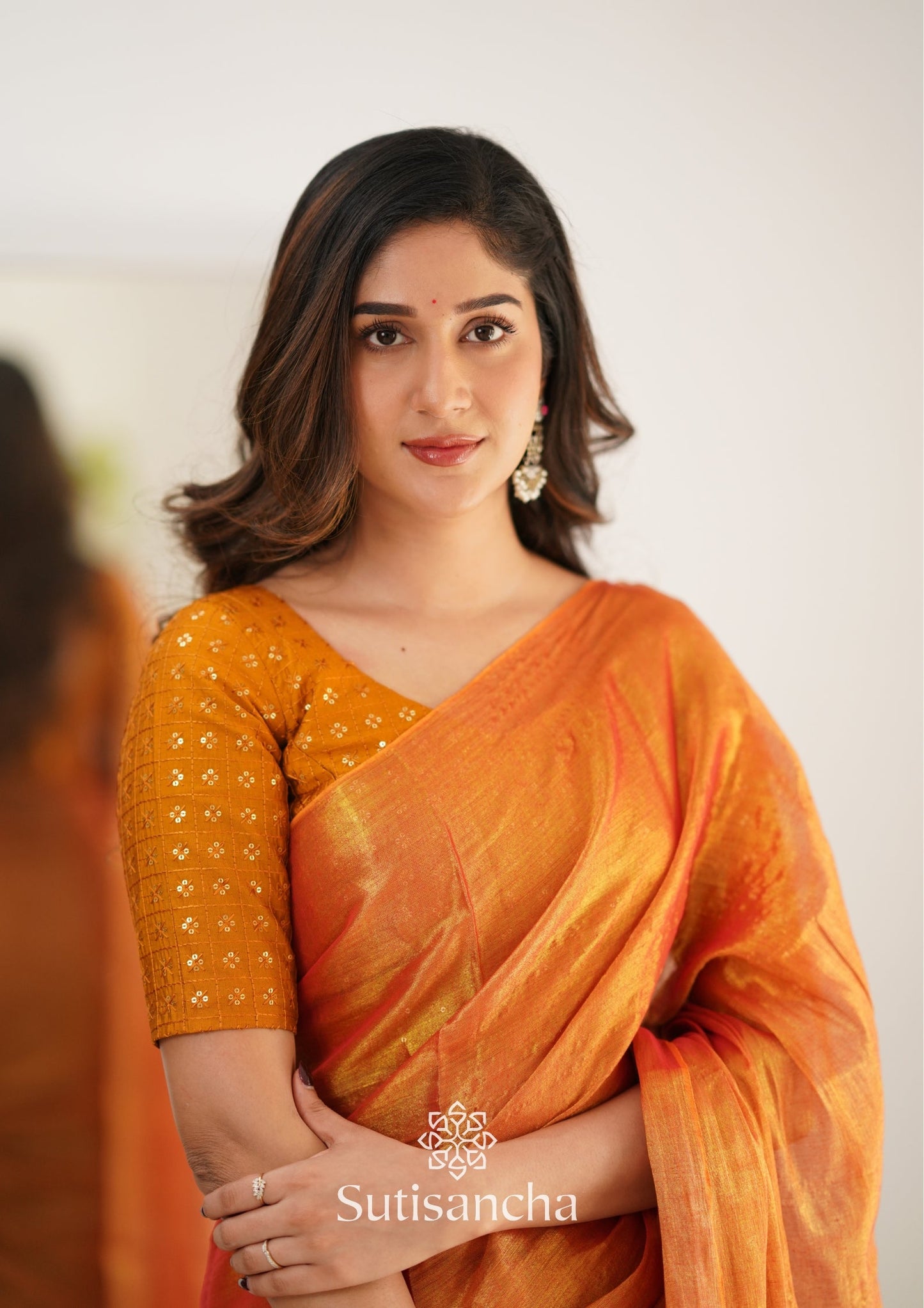 Dhiyona SS Sutisancha Orange Handloom Tissue Saree With Designer Blouse