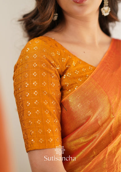 Dhiyona SS Sutisancha Orange Handloom Tissue Saree With Designer Blouse