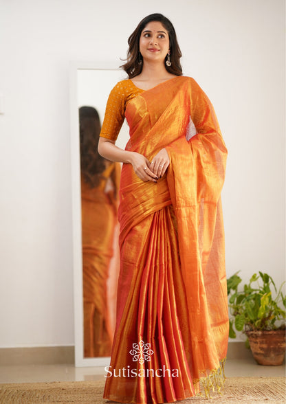 Dhiyona SS Sutisancha Orange Handloom Tissue Saree With Designer Blouse