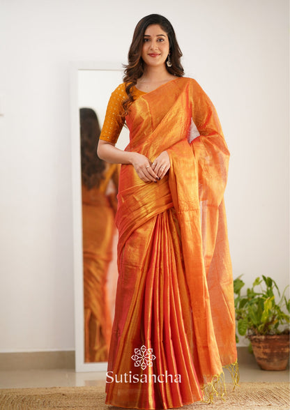 Dhiyona SS Sutisancha Orange Handloom Tissue Saree With Designer Blouse