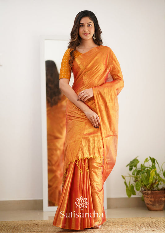 Dhiyona SS Sutisancha Orange Handloom Tissue Saree With Designer Blouse