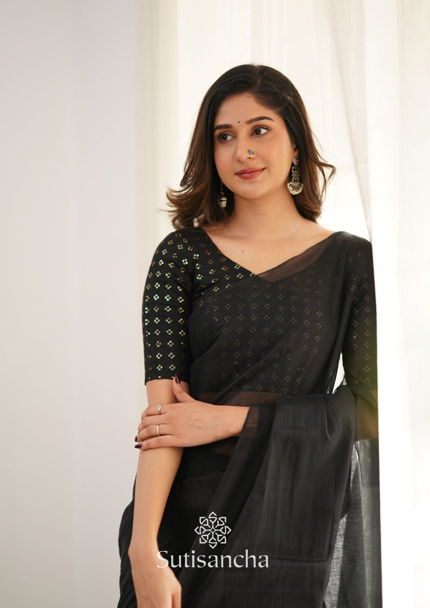 Dhiyona SS Sutisancha Black Handloom Tissue Saree With Designer Blouse
