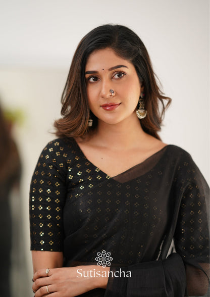 Dhiyona SS Sutisancha Black Handloom Tissue Saree With Designer Blouse