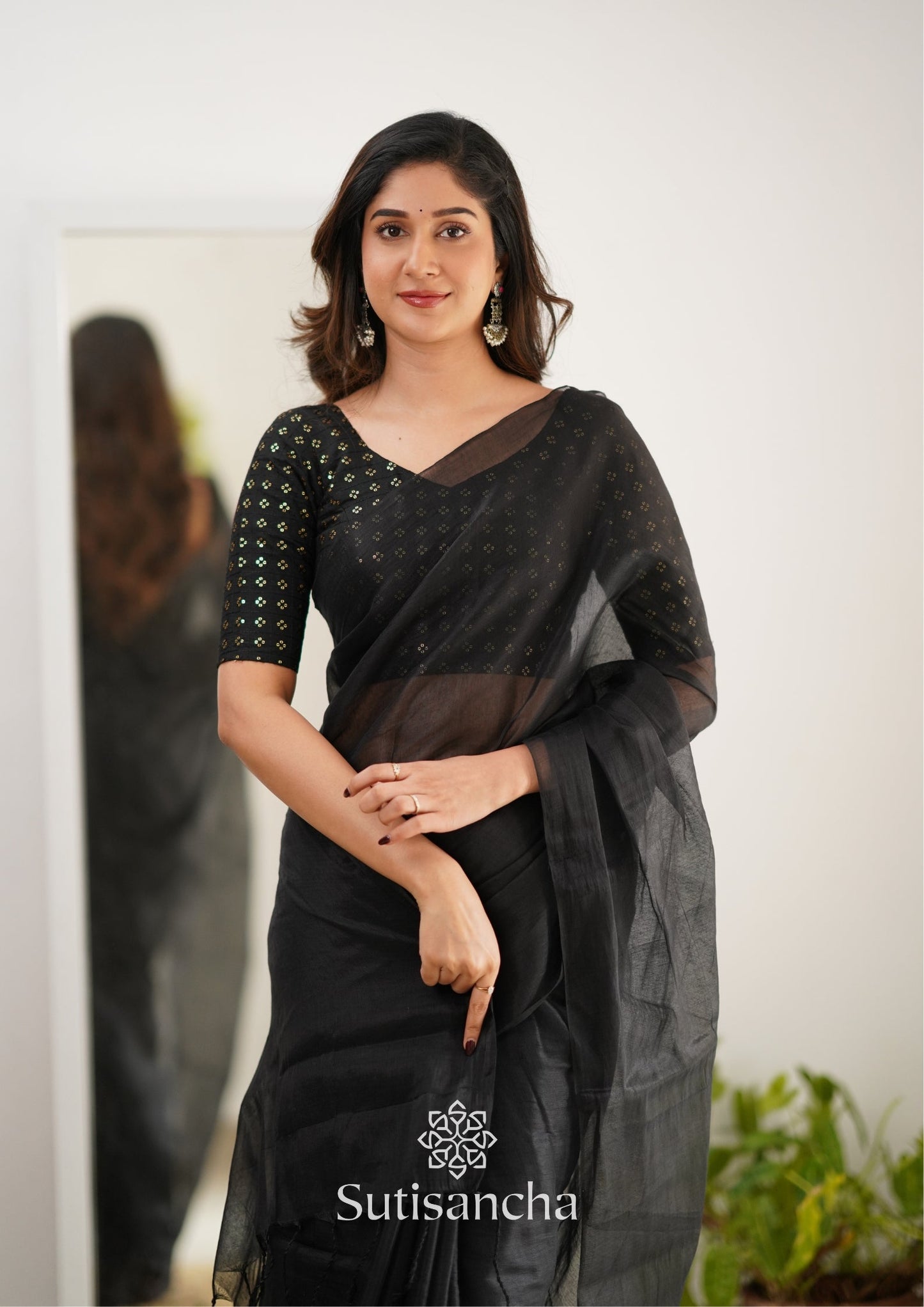 Dhiyona SS Sutisancha Black Handloom Tissue Saree With Designer Blouse