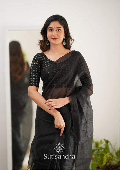 Dhiyona SS Sutisancha Black Handloom Tissue Saree With Designer Blouse
