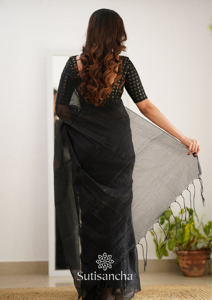 Dhiyona SS Sutisancha Black Handloom Tissue Saree With Designer Blouse