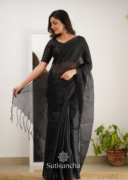 Dhiyona SS Sutisancha Black Handloom Tissue Saree With Designer Blouse