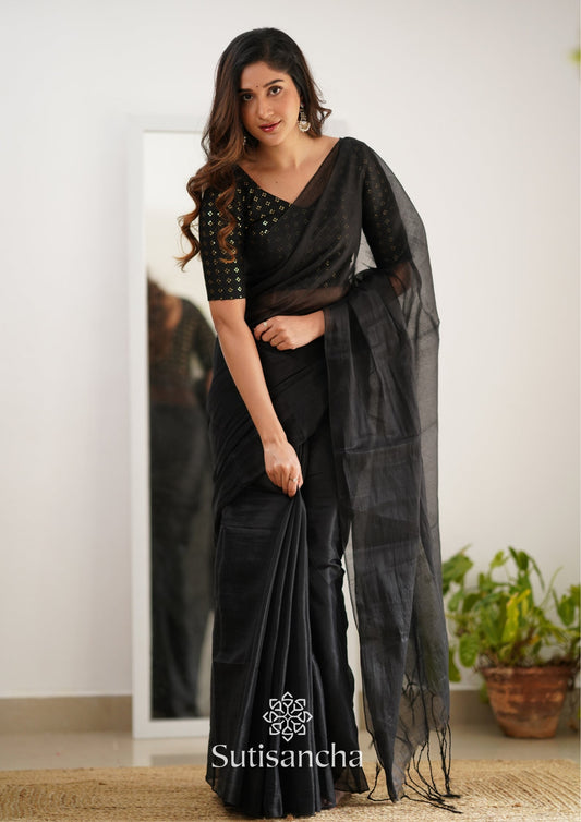 Dhiyona SS Sutisancha Black Handloom Tissue Saree With Designer Blouse