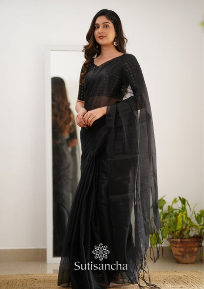 Dhiyona SS Sutisancha Black Handloom Tissue Saree With Designer Blouse