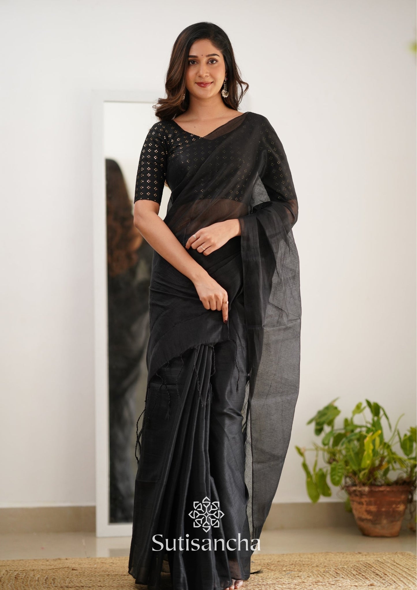 Dhiyona SS Sutisancha Black Handloom Tissue Saree With Designer Blouse