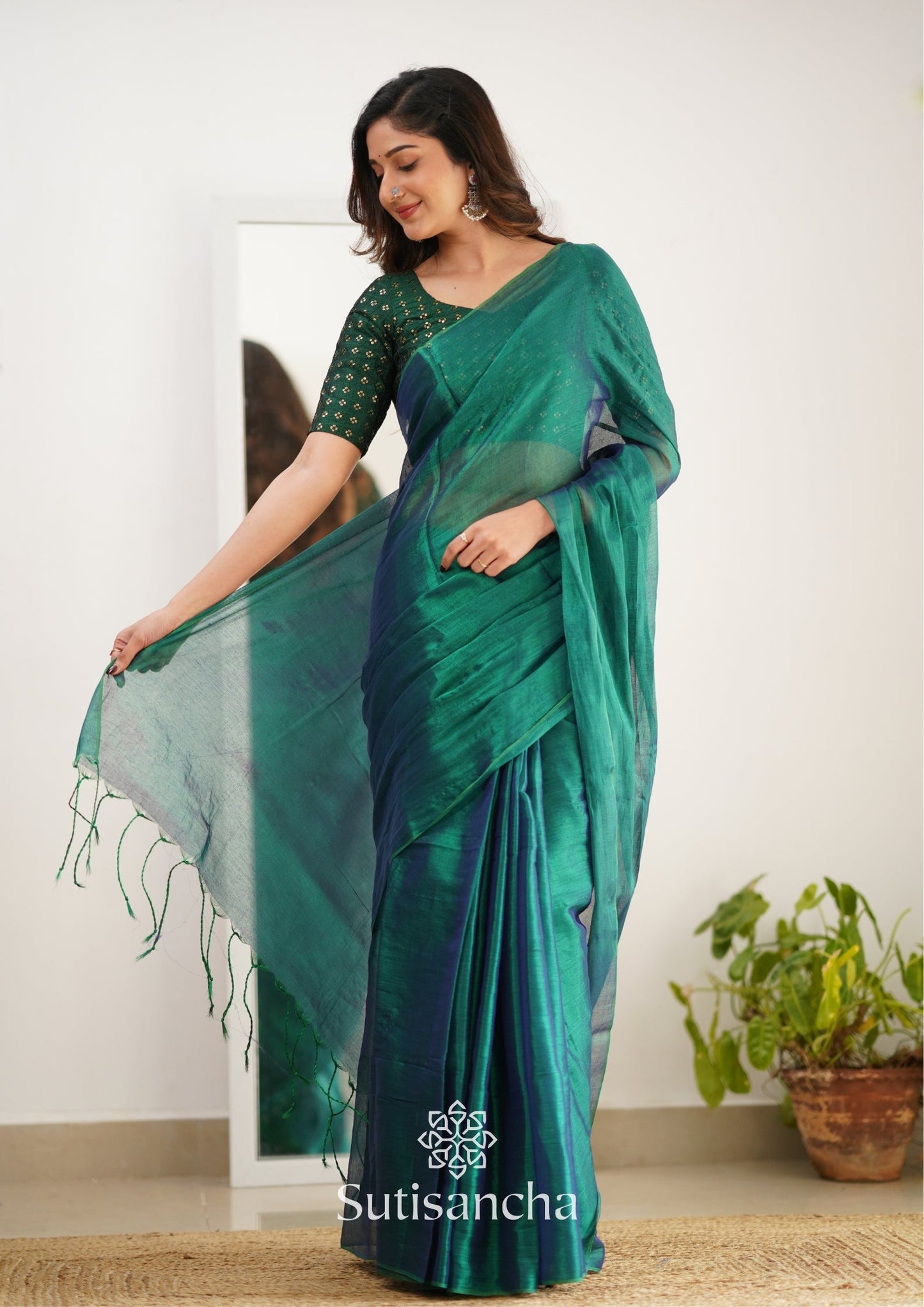 Dhiyona SS Sutisancha Rama Handloom Tissue Saree With Designer Blouse