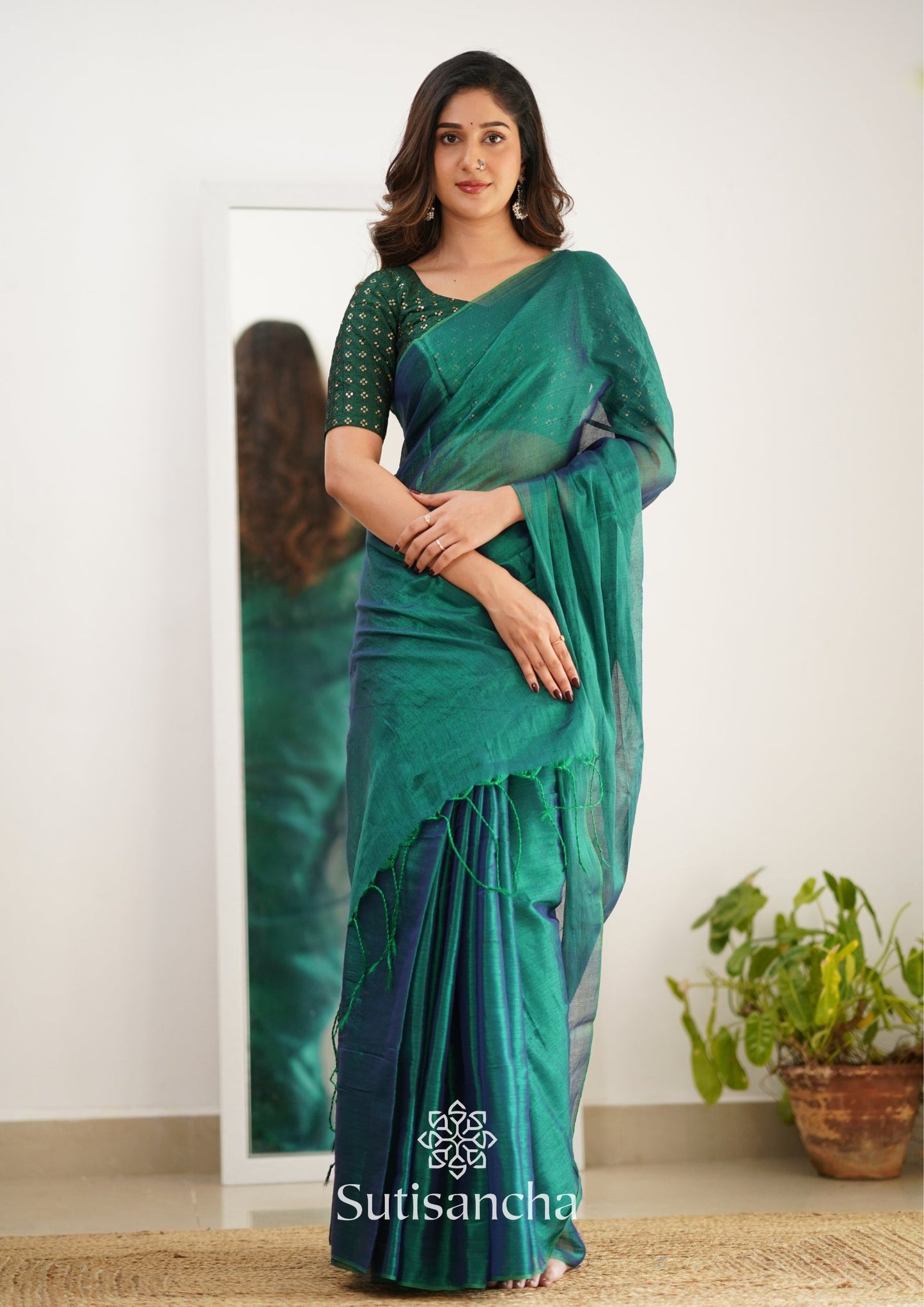 Dhiyona SS Sutisancha Rama Handloom Tissue Saree With Designer Blouse