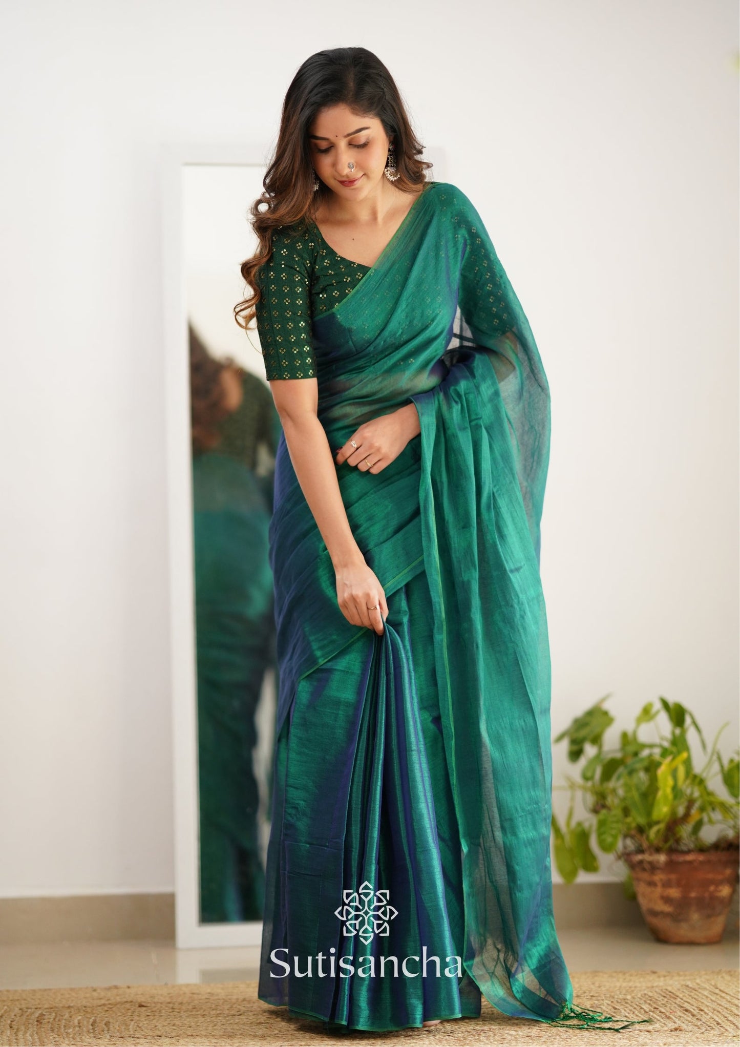 Dhiyona SS Sutisancha Rama Handloom Tissue Saree With Designer Blouse
