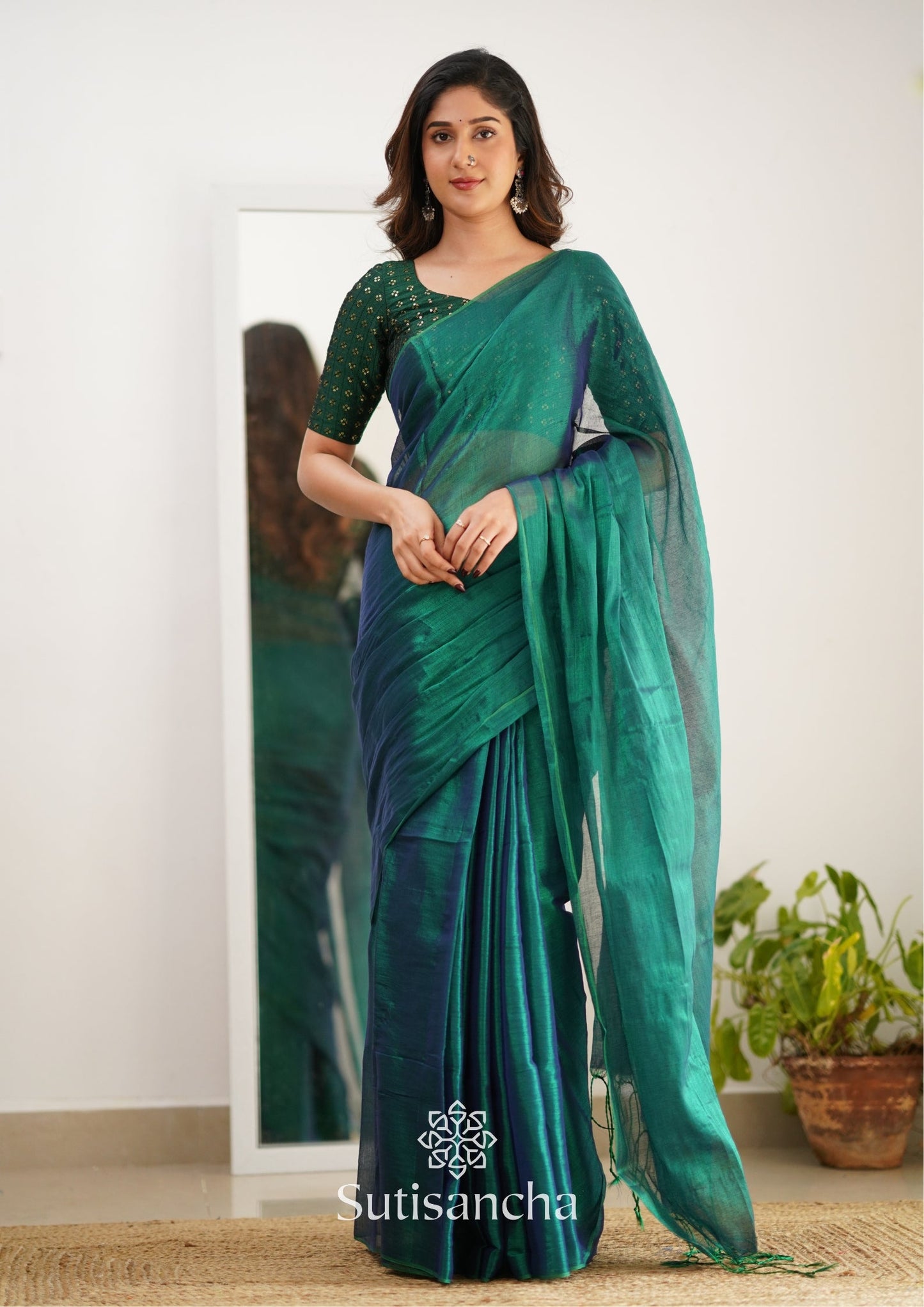 Dhiyona SS Sutisancha Rama Handloom Tissue Saree With Designer Blouse