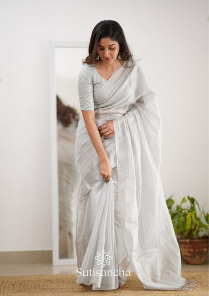 Dhiyona SS Sutisancha White Handloom Tissue Saree With Designer Blouse