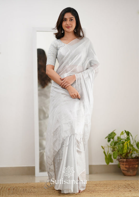 Dhiyona SS Sutisancha White Handloom Tissue Saree With Designer Blouse