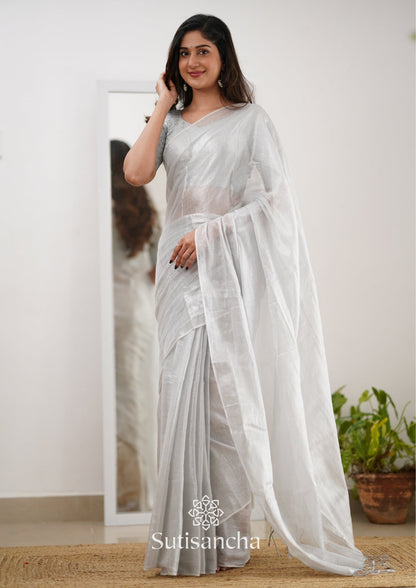 Dhiyona SS Sutisancha White Handloom Tissue Saree With Designer Blouse