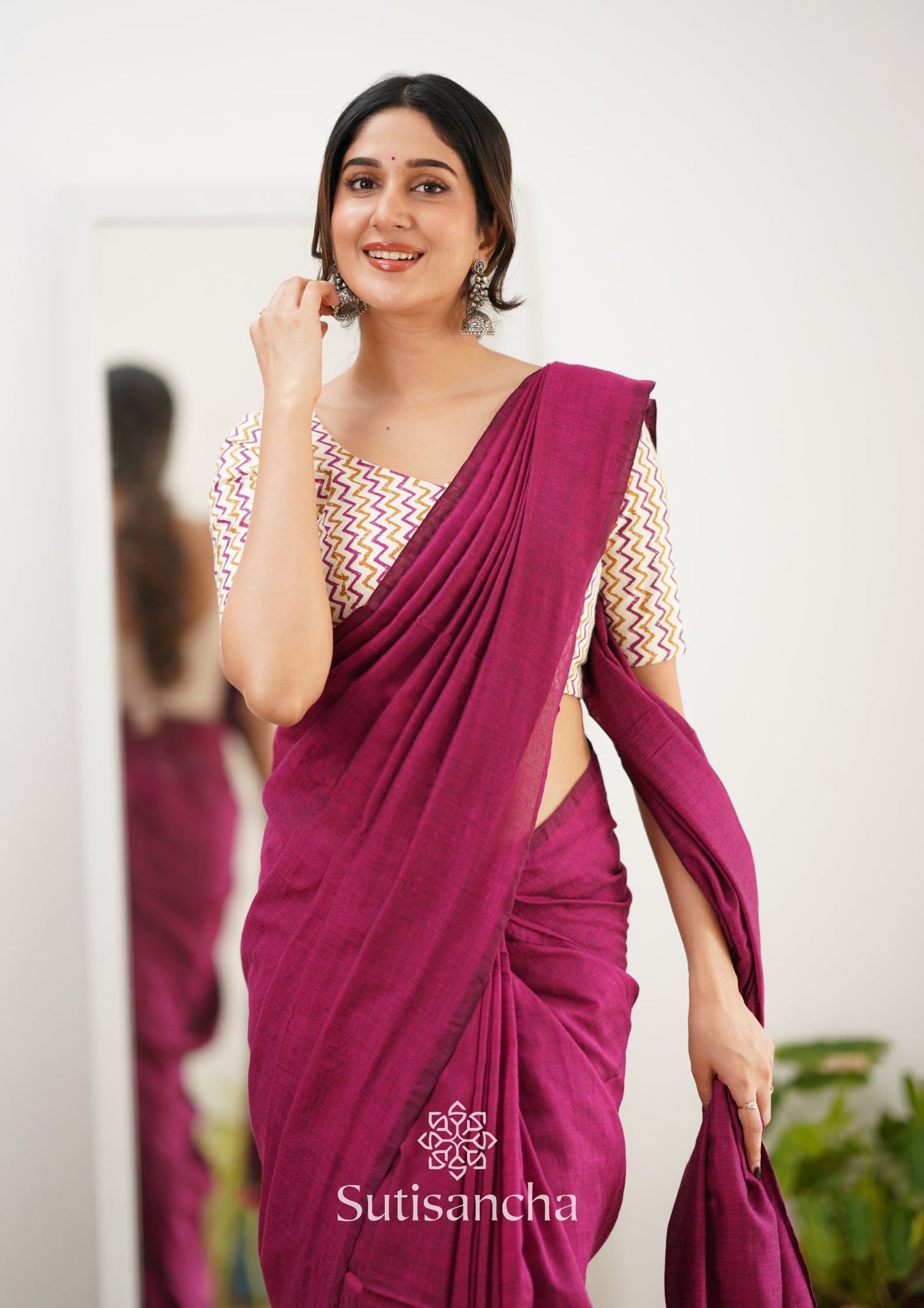 Dhiyona SS Sutisancha Queenpink Handloom Cotton Saree With Designer Blouse
